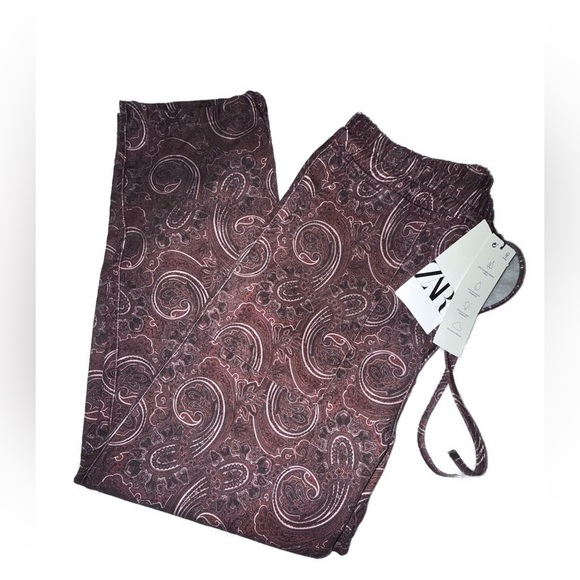 ZARA TRF Paisley Print Drawstring Pants ✨ Size Small | Burgundy boho Trousers - Picture 9 of 12
